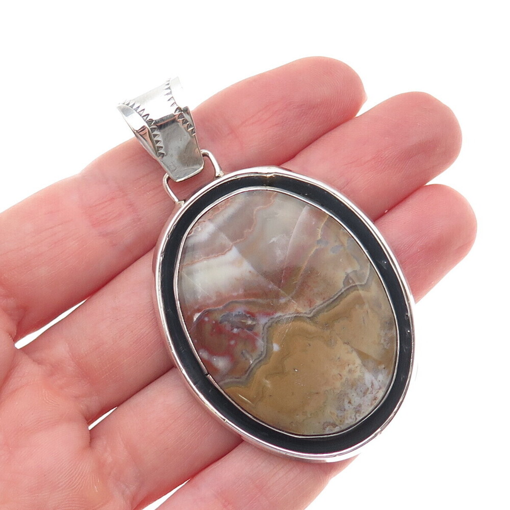 James Shay Navajo Old Pawn Sterling Silver Vintage Agate Large Tribal Pendant